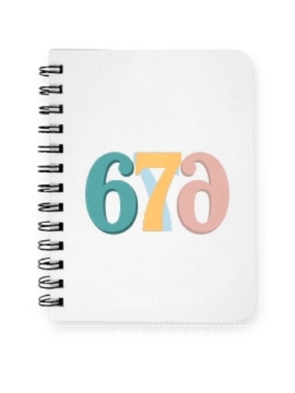 White Spiral Notebook with Colorful Number Design (Teal, Yellow, Pink)